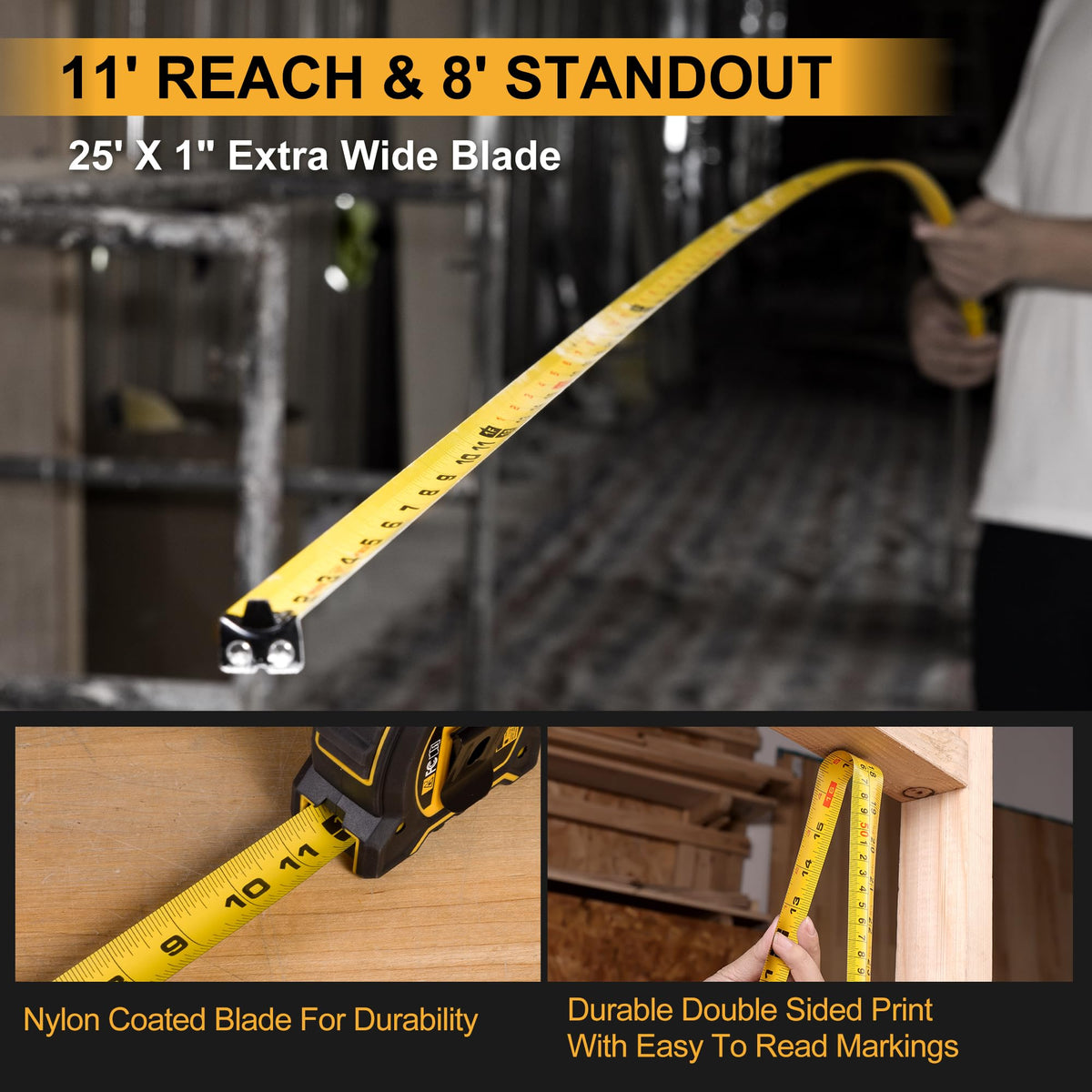 Prexiso 2-in-1 laser-tape-measure 16ft tape reveals inside-outside readings with movable hook.
