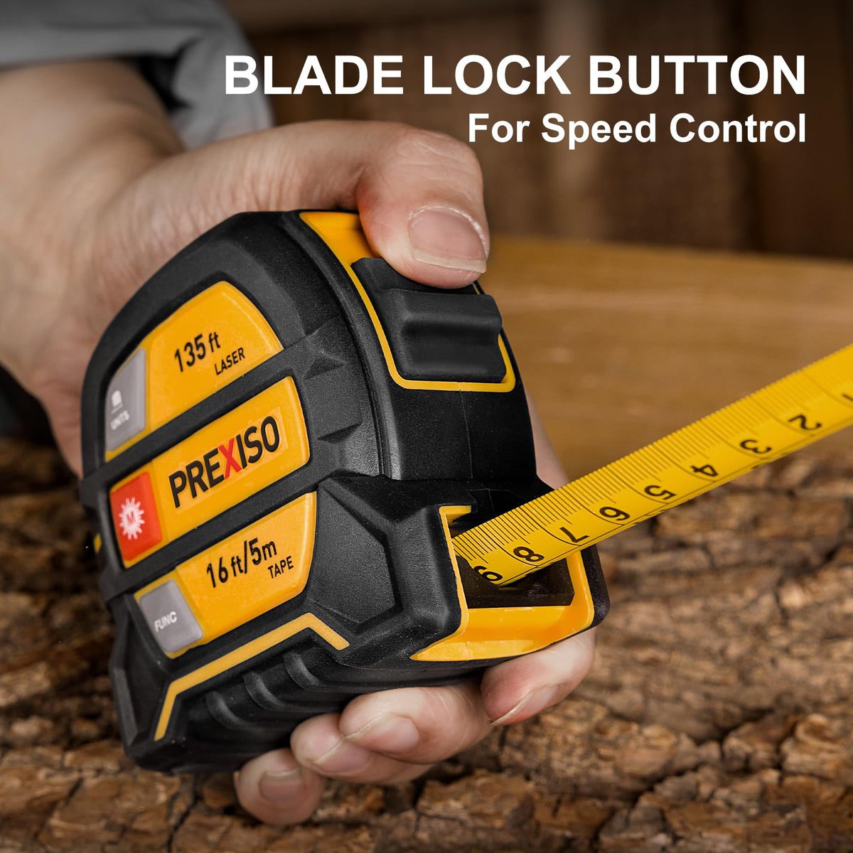 Prexiso 2-in-1 laser-tape-measure calibration features for precise adjustments.