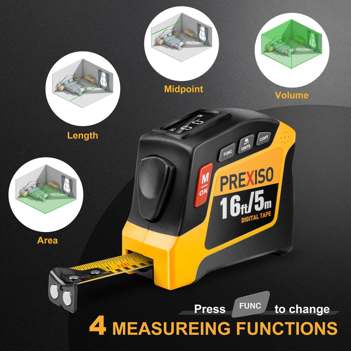 PREXISO memory stores up to 50 measurements for easy reference.
