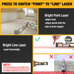 Prexiso 2-in-1 laser level showing 100 ft alignment point for precise marking.