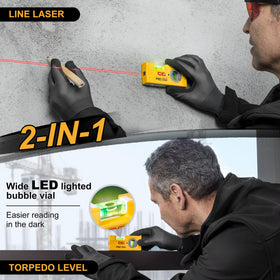 Prexiso 30ft line laser for horizontal and vertical leveling.