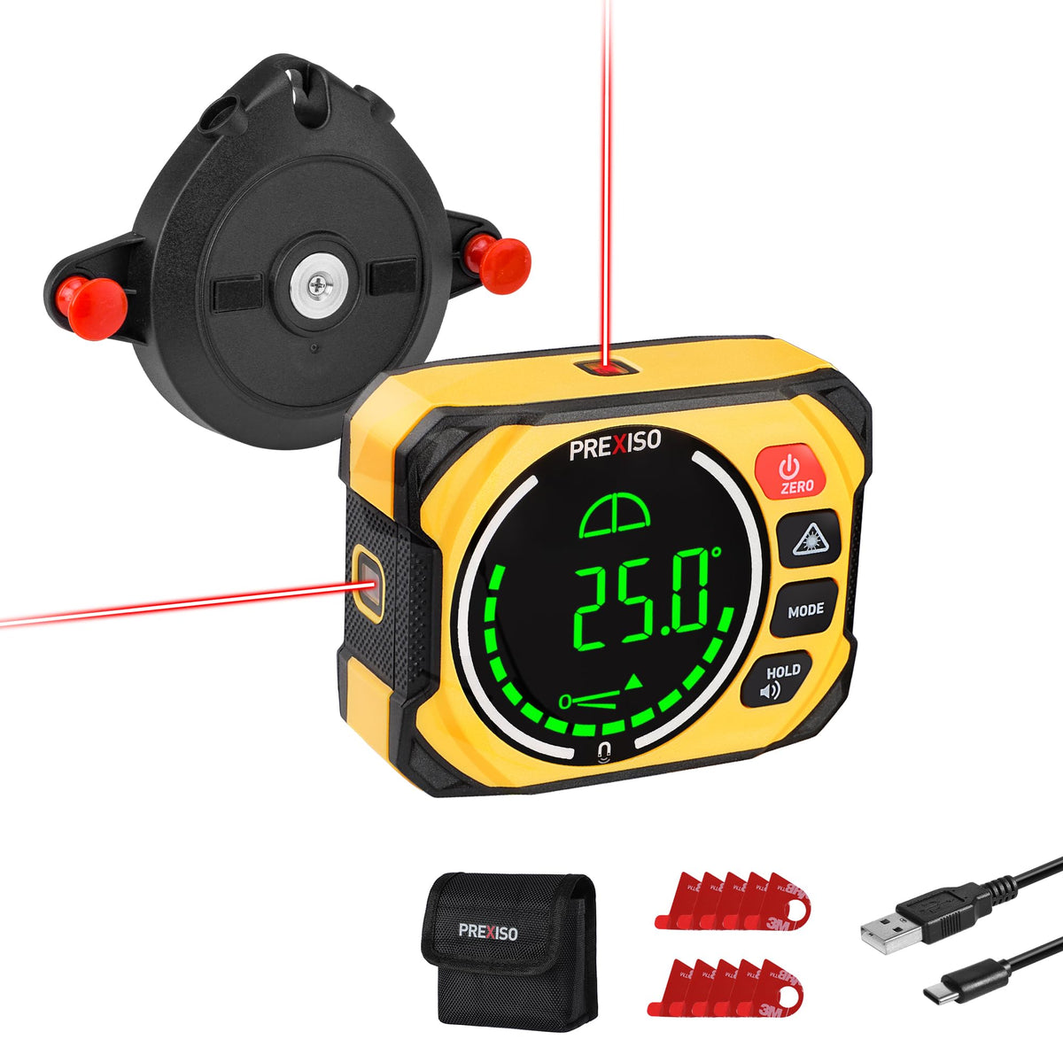 Prexiso 3-in-1 laser level front view with three lines for quick alignment.