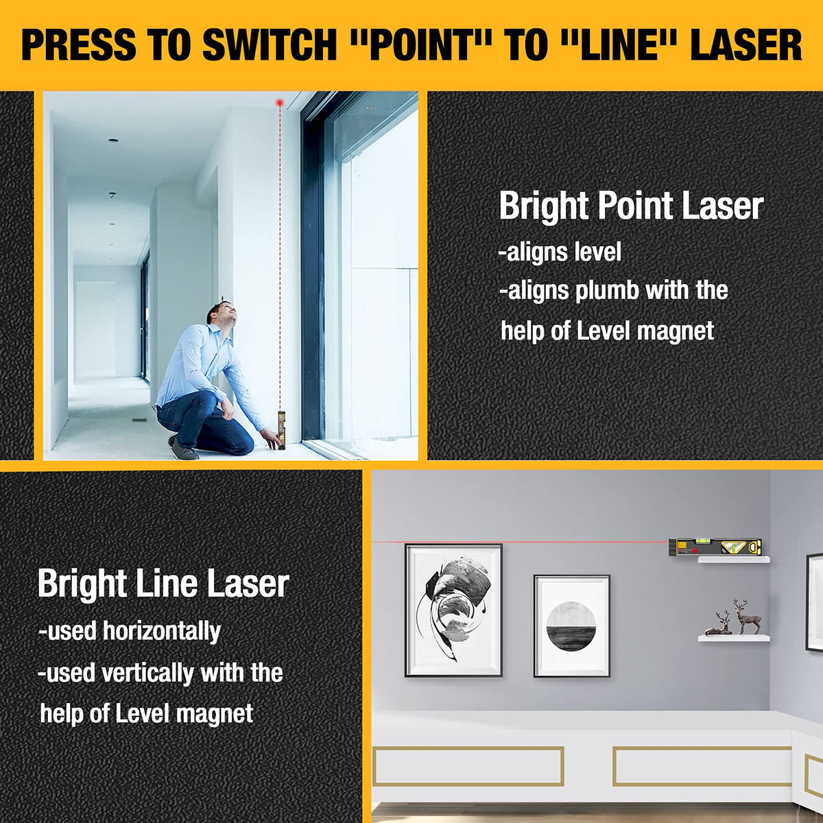 Prexiso anti-shock magnetic laser level built for tough job sites.