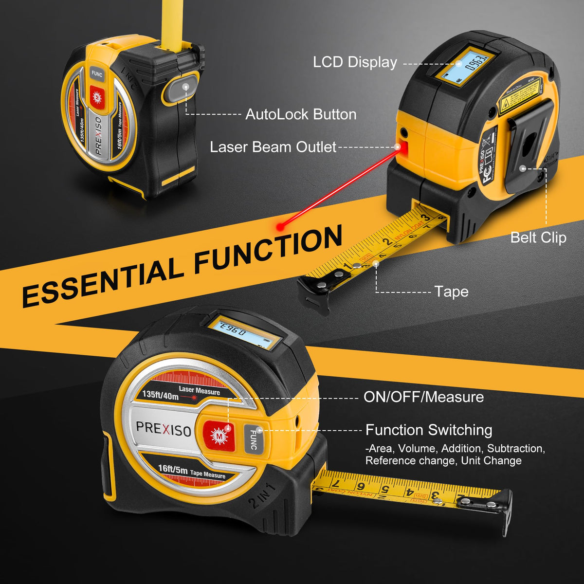 PREXISO backlit display improves readability in dim job sites.