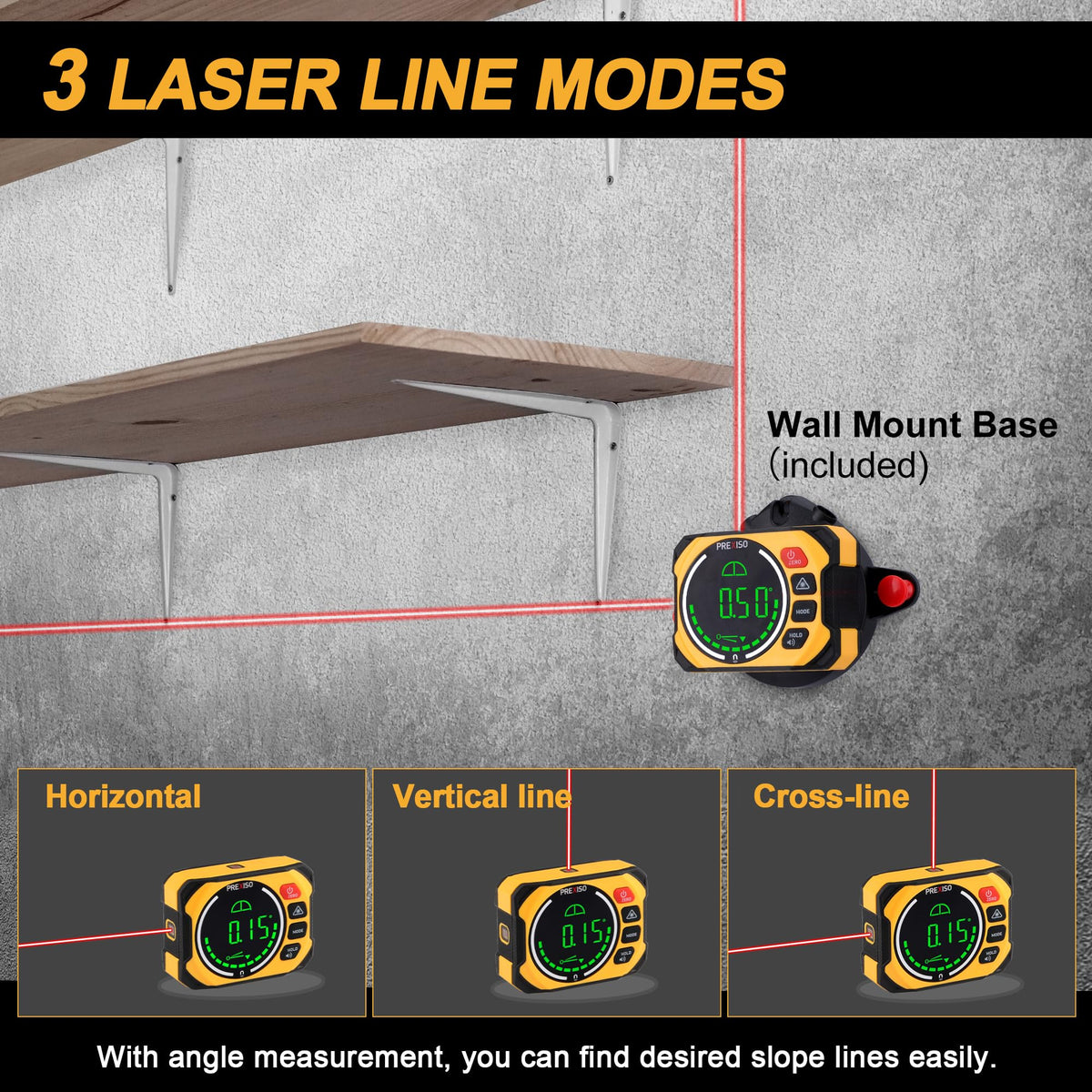 Prexiso digital angle gauge display showing precise angle readouts for framing tasks.