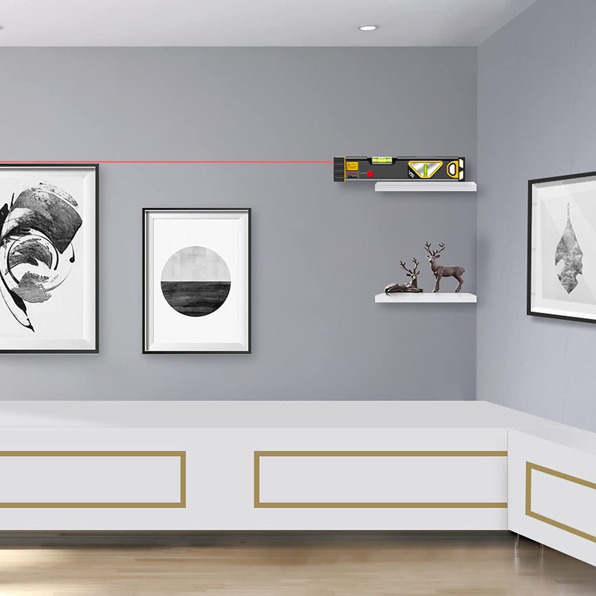 Prexiso laser level ideal for hanging walls and decor projects.