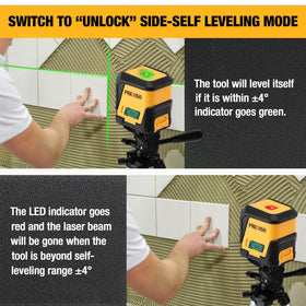 Prexiso laser level self-leveling indicator glows green for easy checks