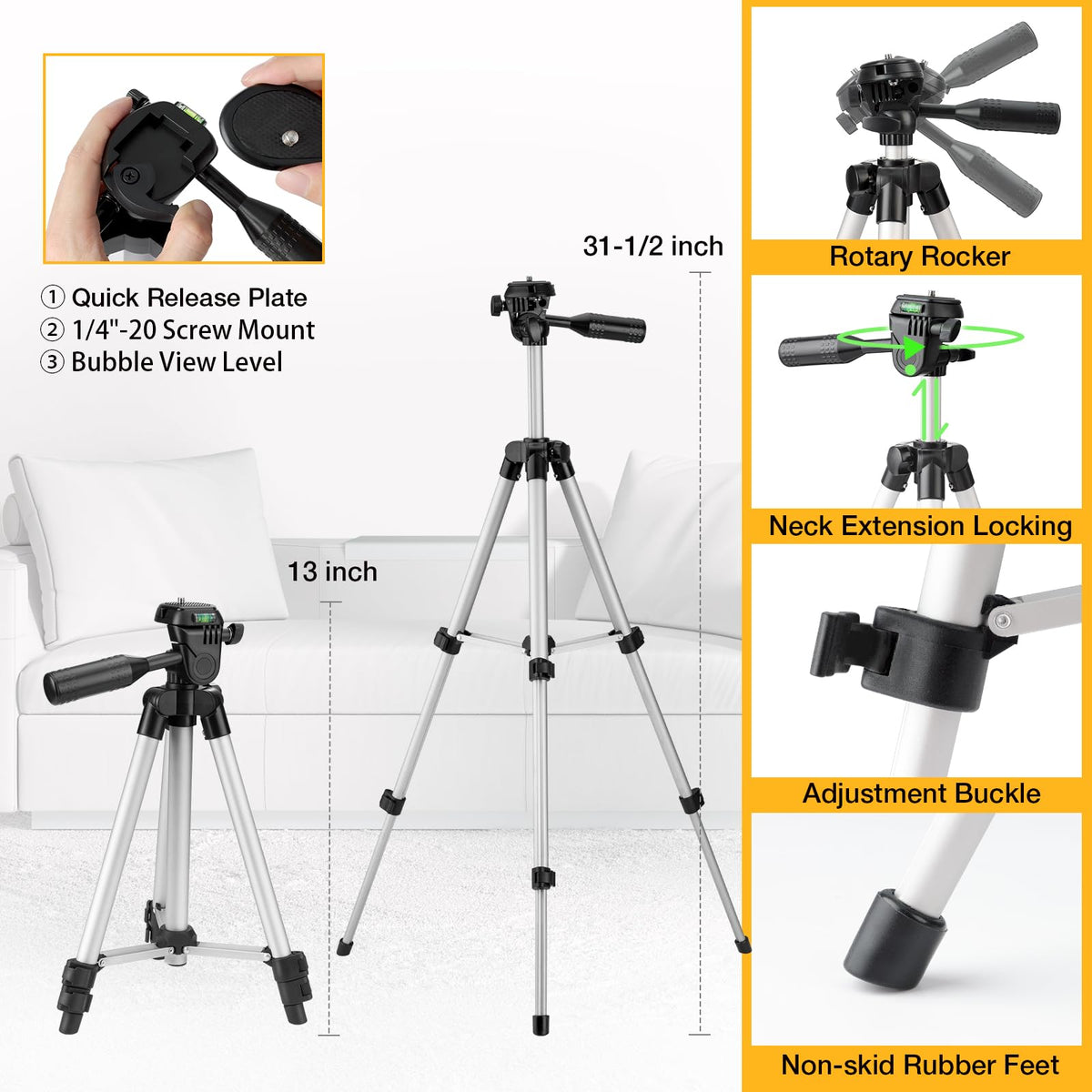 Prexiso laser level tripod extended to 26 inches for flexible positioning