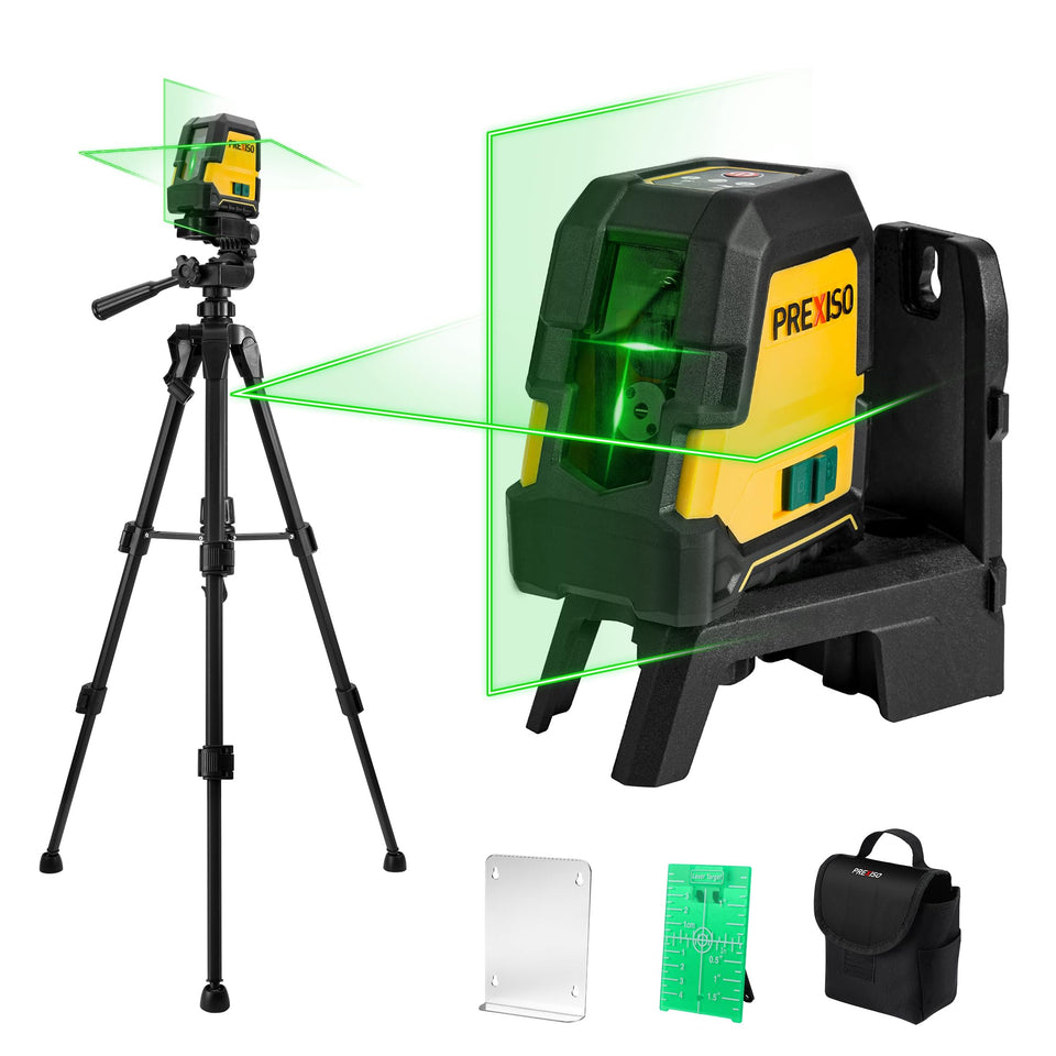 Prexiso laser level on tripod projecting precise alignment lines