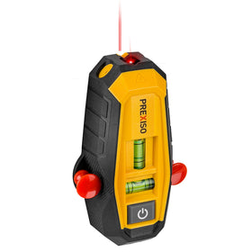 Prexiso line laser level with stud finder for precise wall alignment.