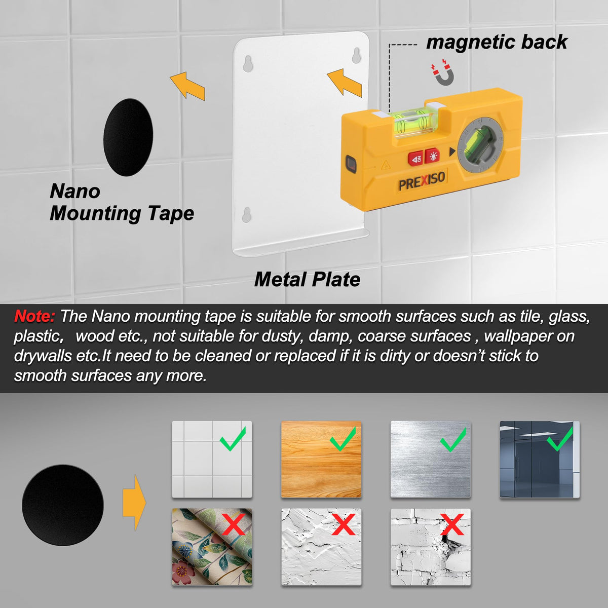 Prexiso wall mount plate included for secure mounting.
