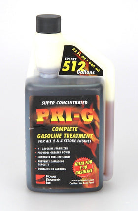 P.R.I Fuel Stabilizer 32oz bottle boosts gasoline stability for storage.