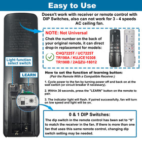 Prichor UC7225T remote works with LED dimmable bulbs for smooth lighting changes.