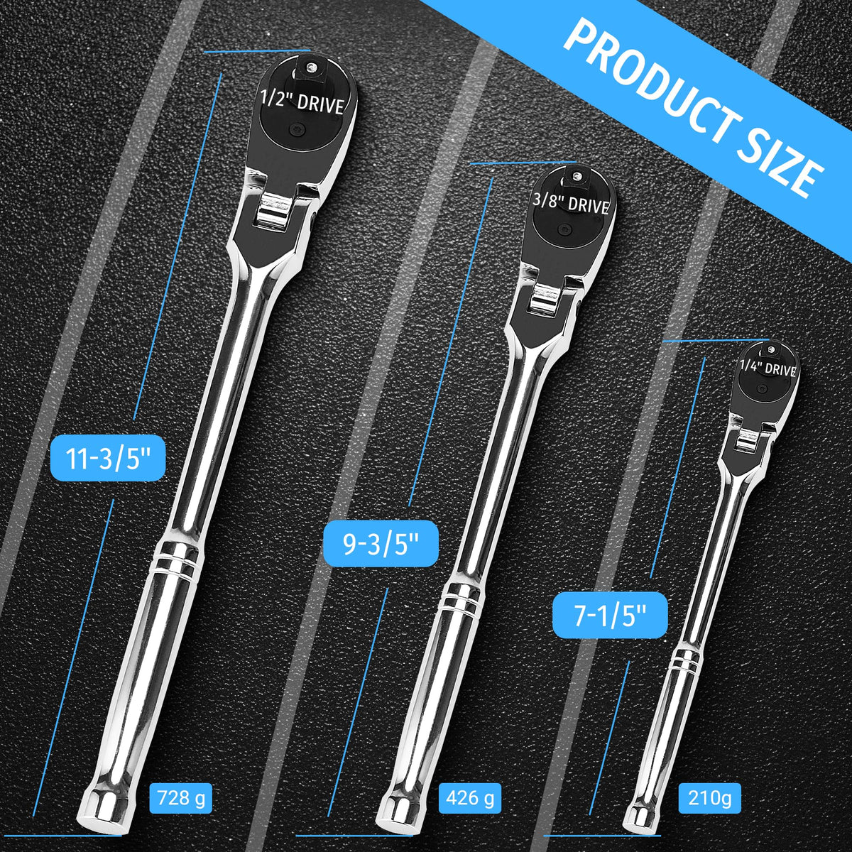 PRIDE&CRAFT 3/8 inch drive with 72-tooth design for smooth torque in tight spaces.