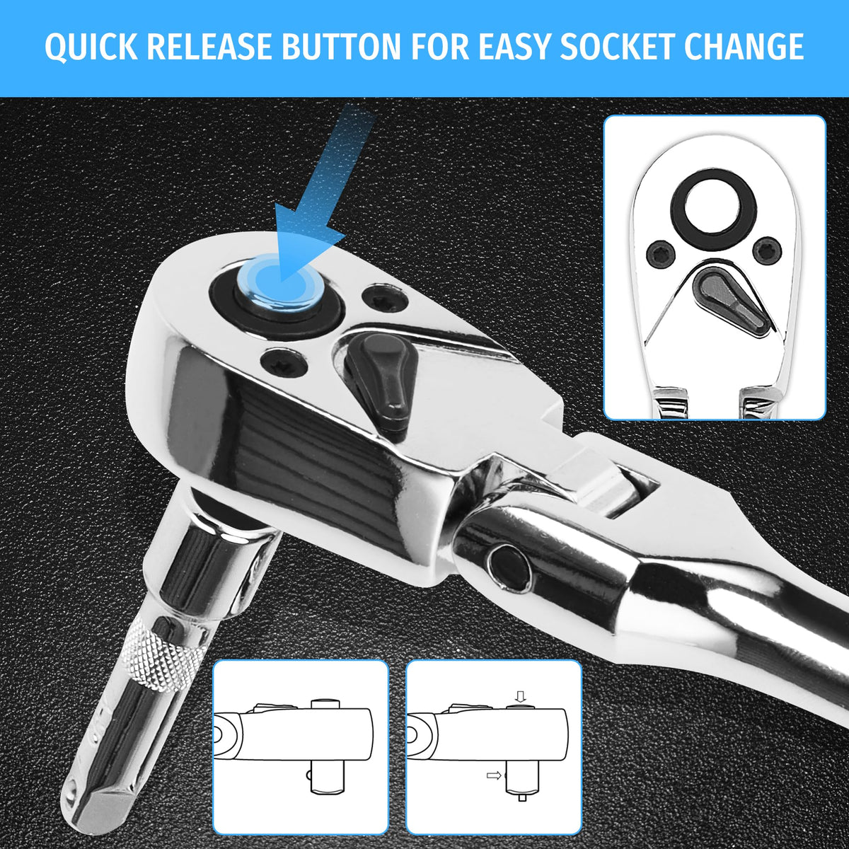PRIDE&CRAFT flex head with reversible switch enables quick direction changes.