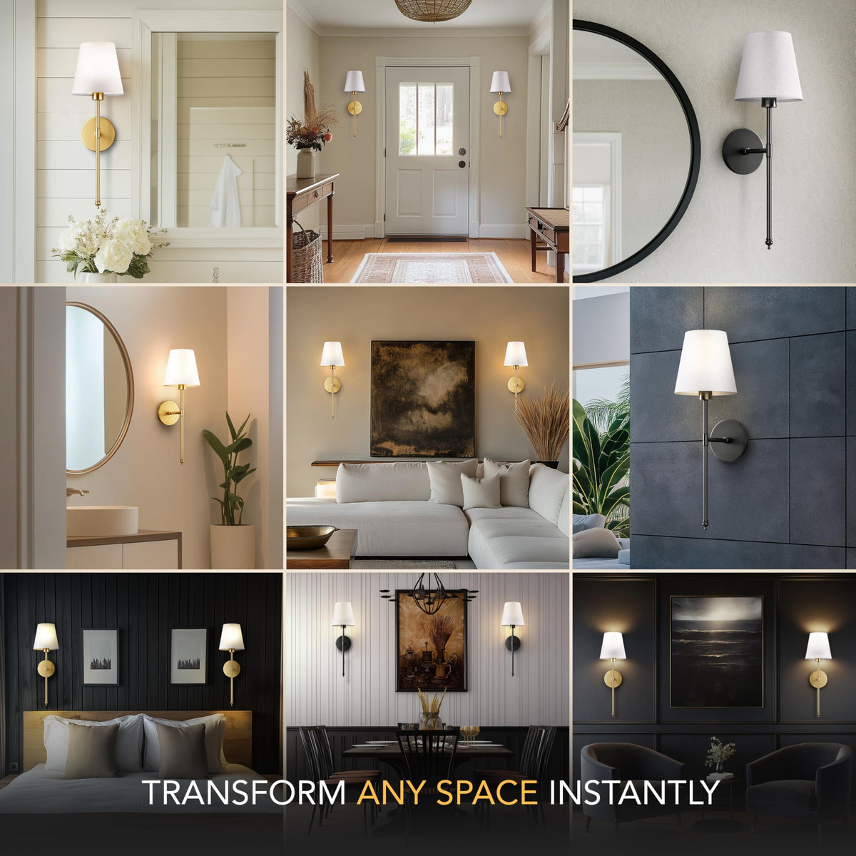 PRIDOLA close-up button on gold sconce highlights control usability.