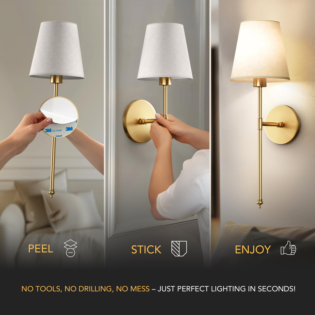 PRIDOLA dimmable sconces provide customizable warmth and brightness.