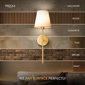 PRIDOLA gold wall sconces illuminate living rooms with stylish ambient lighting.
