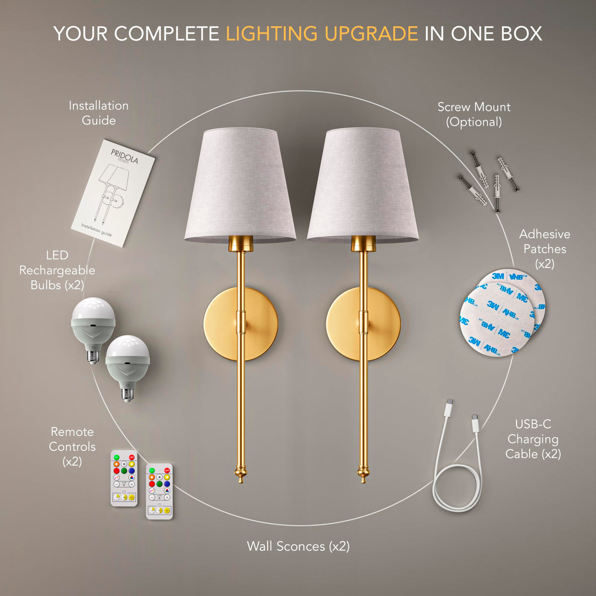 PRIDOLA wall sconce gold with screw mount for secure, long-lasting mounting.