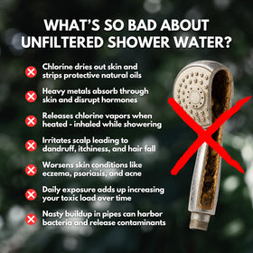 PRIMALS Filtered Shower Head removes heavy metals for clearer skin and hair