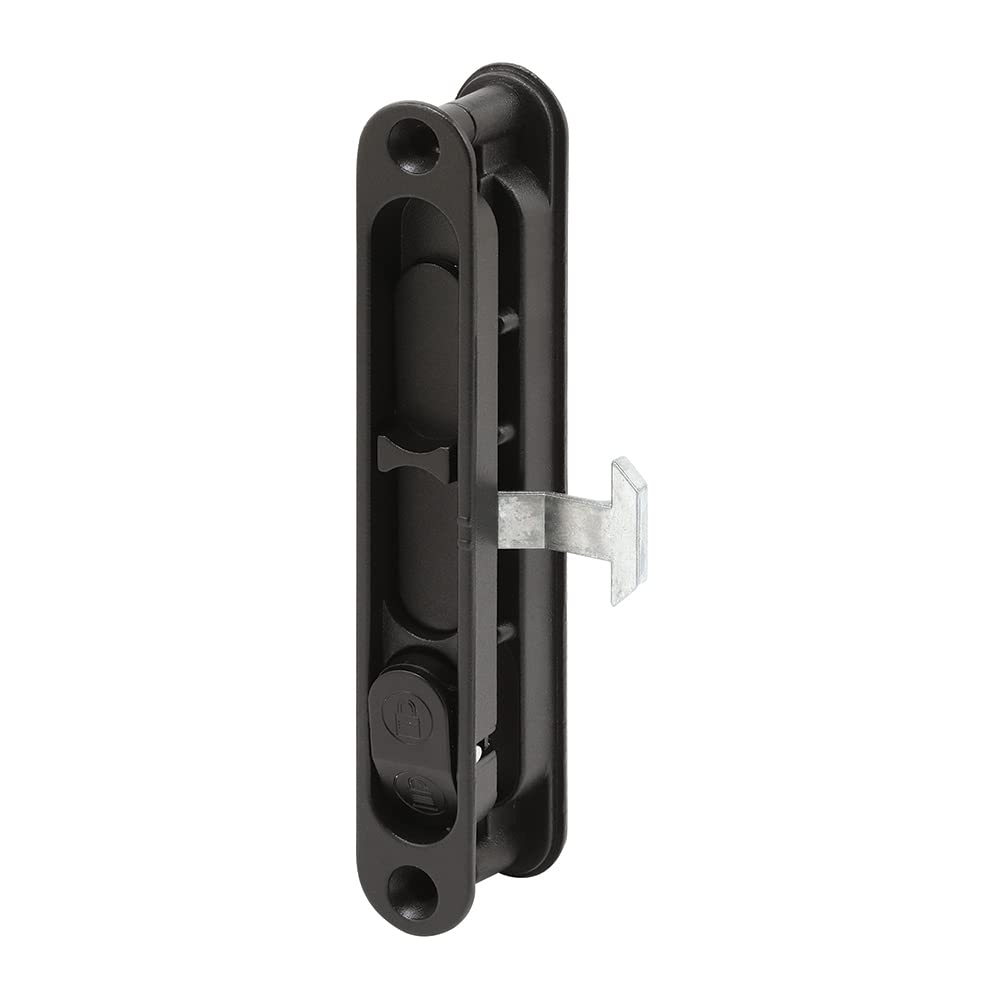 Prime-Line A-202 diecast black flush latch front view with durable hook for reliable sliding doors.
