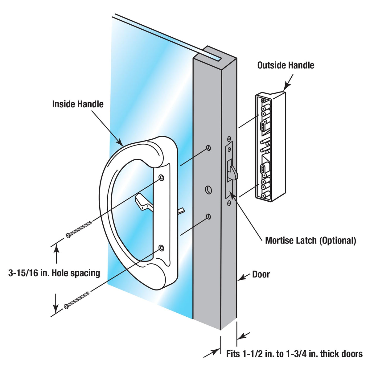PRIME-LINE C1225 exterior pull detail notes non-keyed design for quick upgrade.