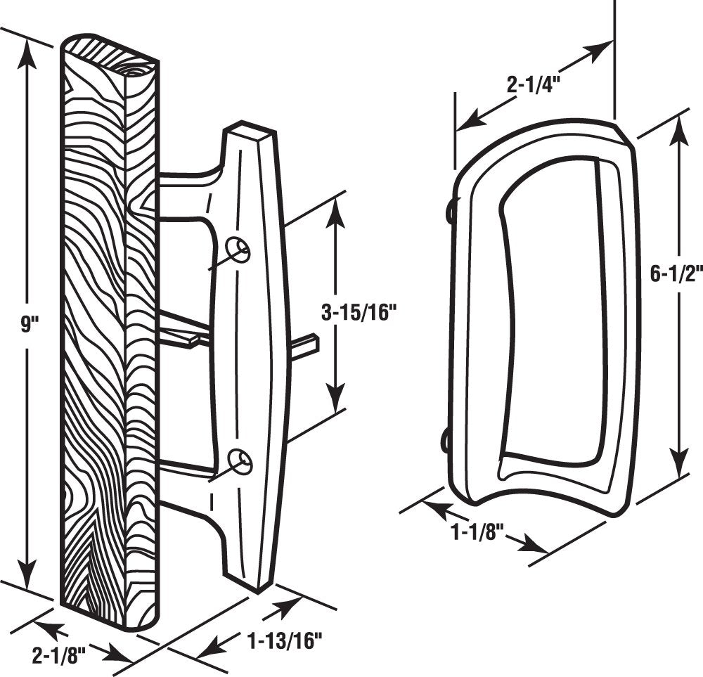 Prime-Line C1204 white diecast handle with wooden grip for sliding doors