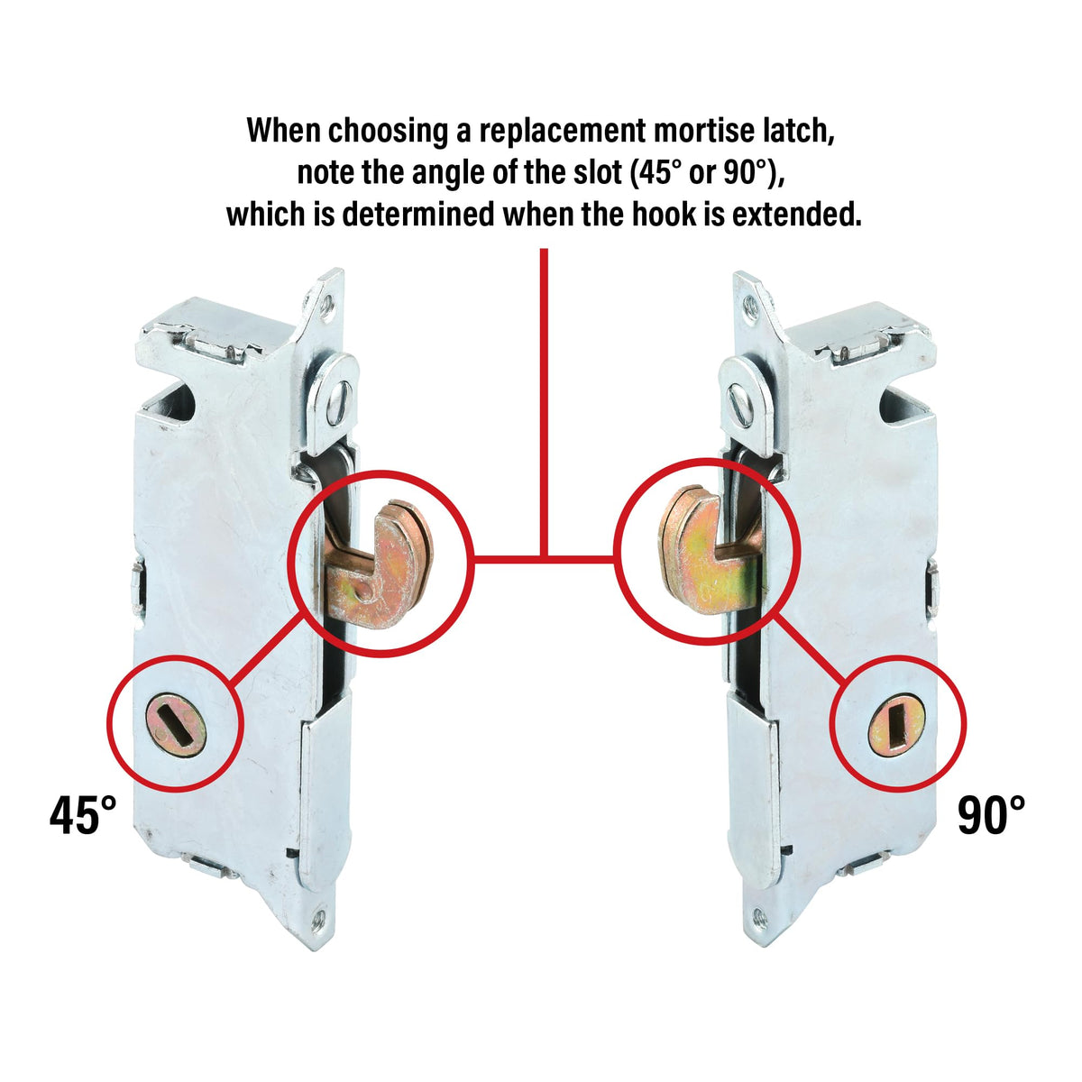 Prime-Line E 2199 lock showing 45-degree keyway when extended.