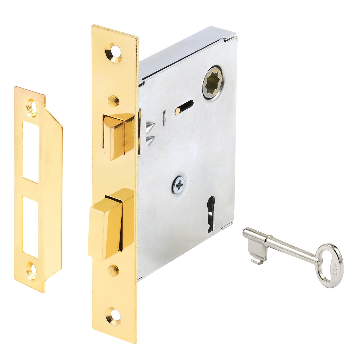 Prime-Line E 2294 faceplate with brass finish complements antique doors.