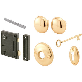 Prime-Line E 2437 vertical trim lock set with antique skeleton key system for interior doors, authentic look.