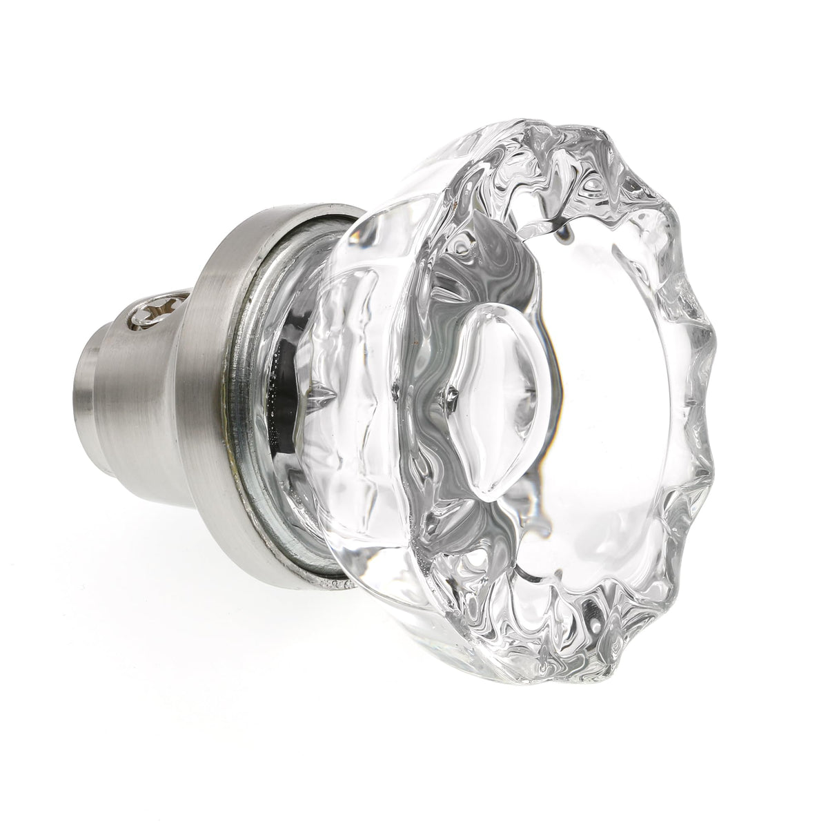 Interior door replacement knob in vintage fluted glass design.