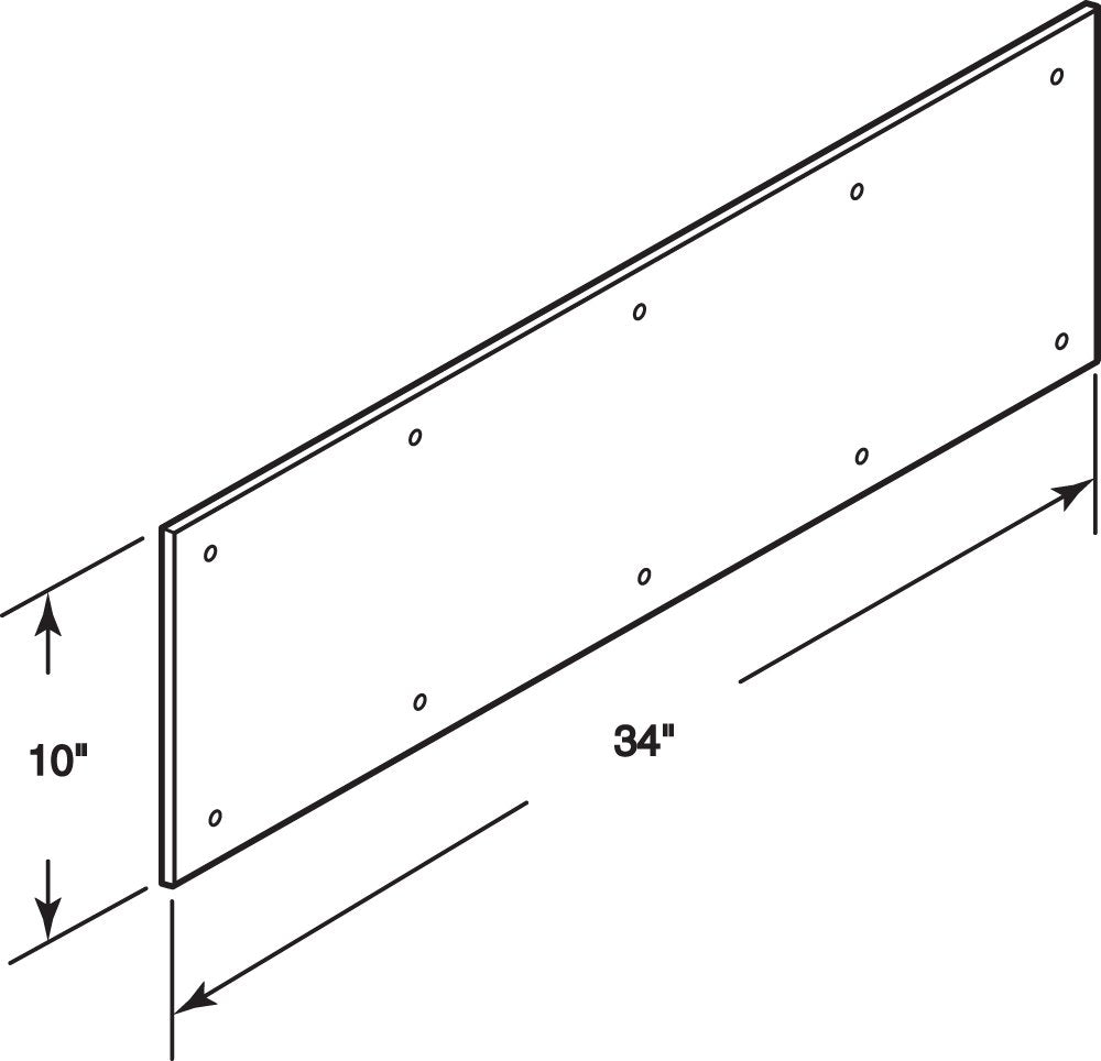 Prime-Line J 4620 kick plate with pre-drilled holes for quick installation.