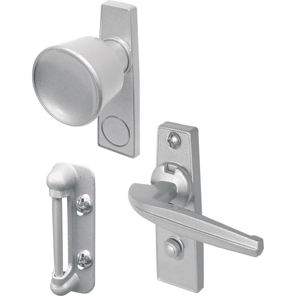 Prime-Line K-5000 tulip knob latch in aluminum finish for durable outswing doors