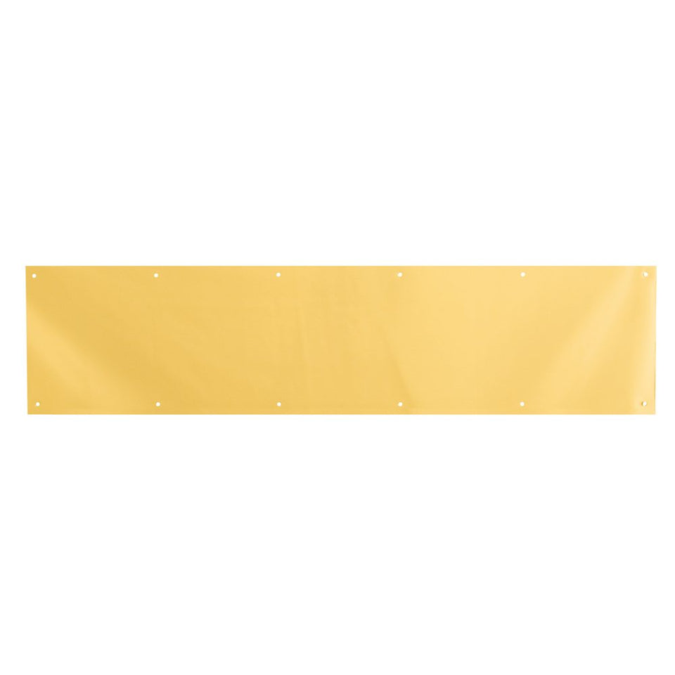 Prime-Line MP4618 brite brass kick plate front view protects doors from scuffs.