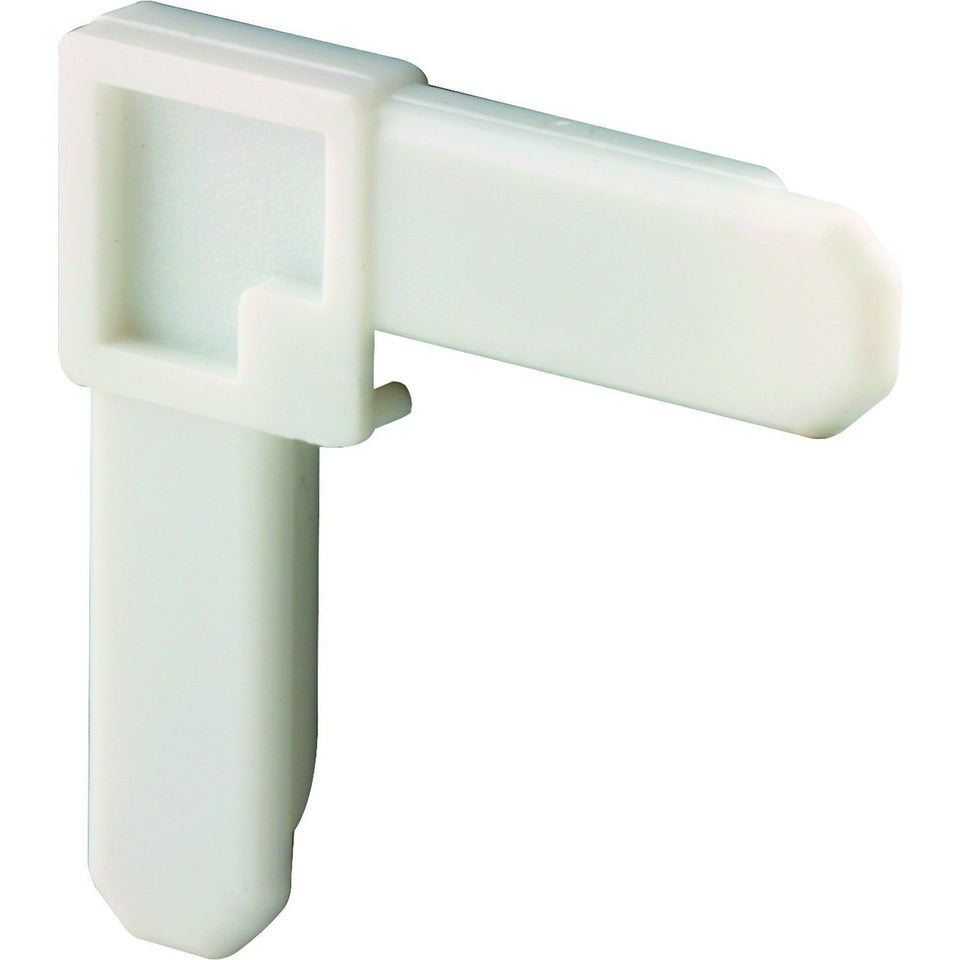 Prime-Line MP7729 white plastic corner close-up for easy screen frame assembly