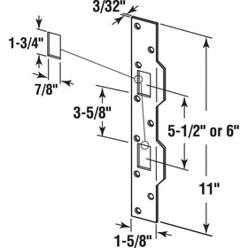 Prime-Line U 10385 door strike with six 3-inch screws, demonstrating stronger hold