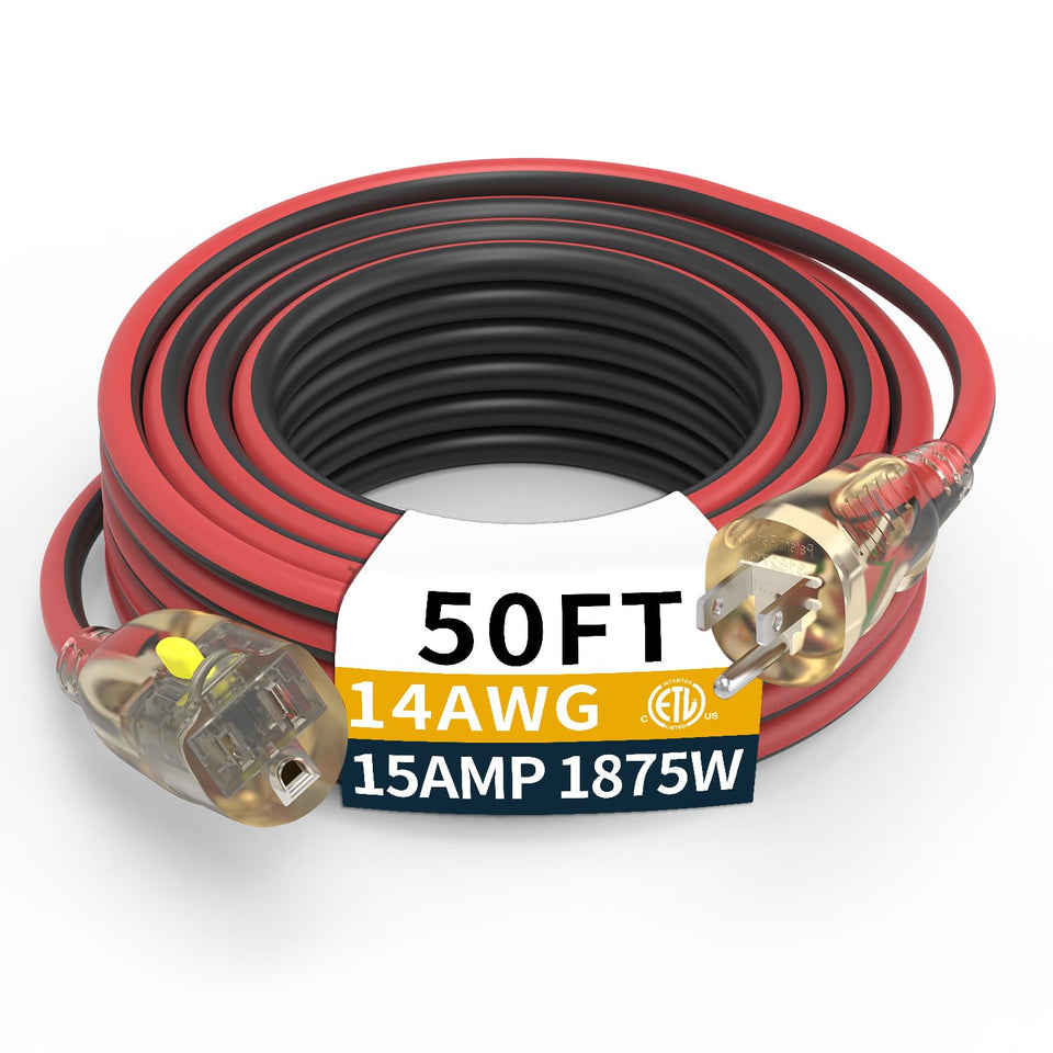 PRIMOWIRE 50ft outdoor extension cord with LED locking plug for secure power