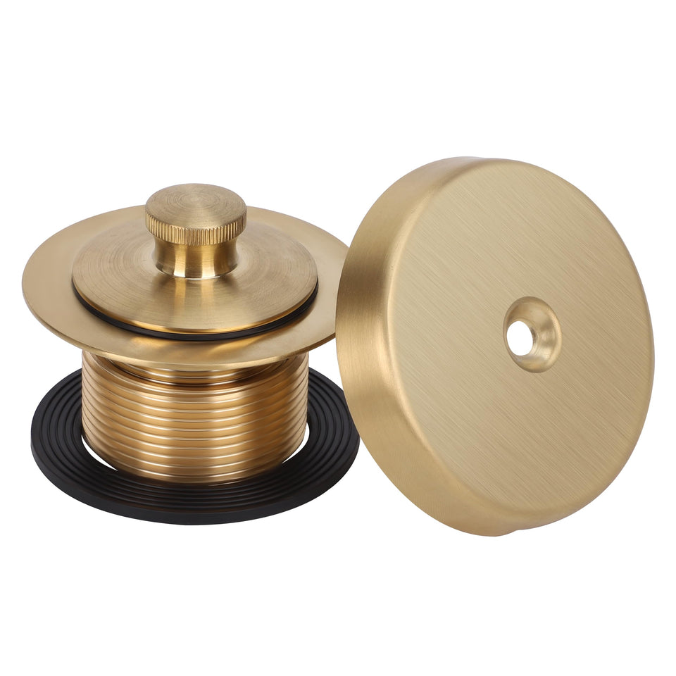PRIMSOPH Lift Turn Drain in brushed gold provides smooth operation for tub refresh.