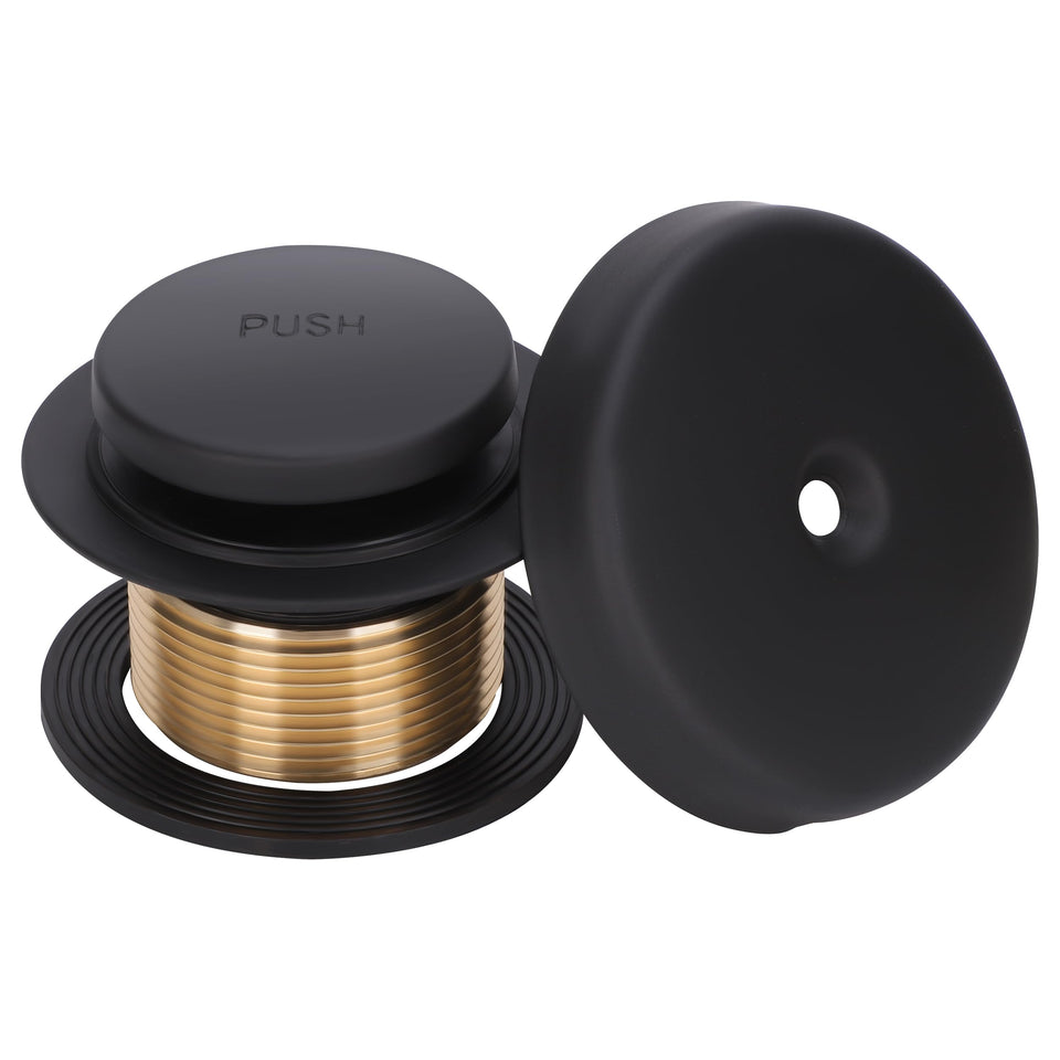 PRIMSOPH tip-toe drain in matte black offers hands-free control for tub access.