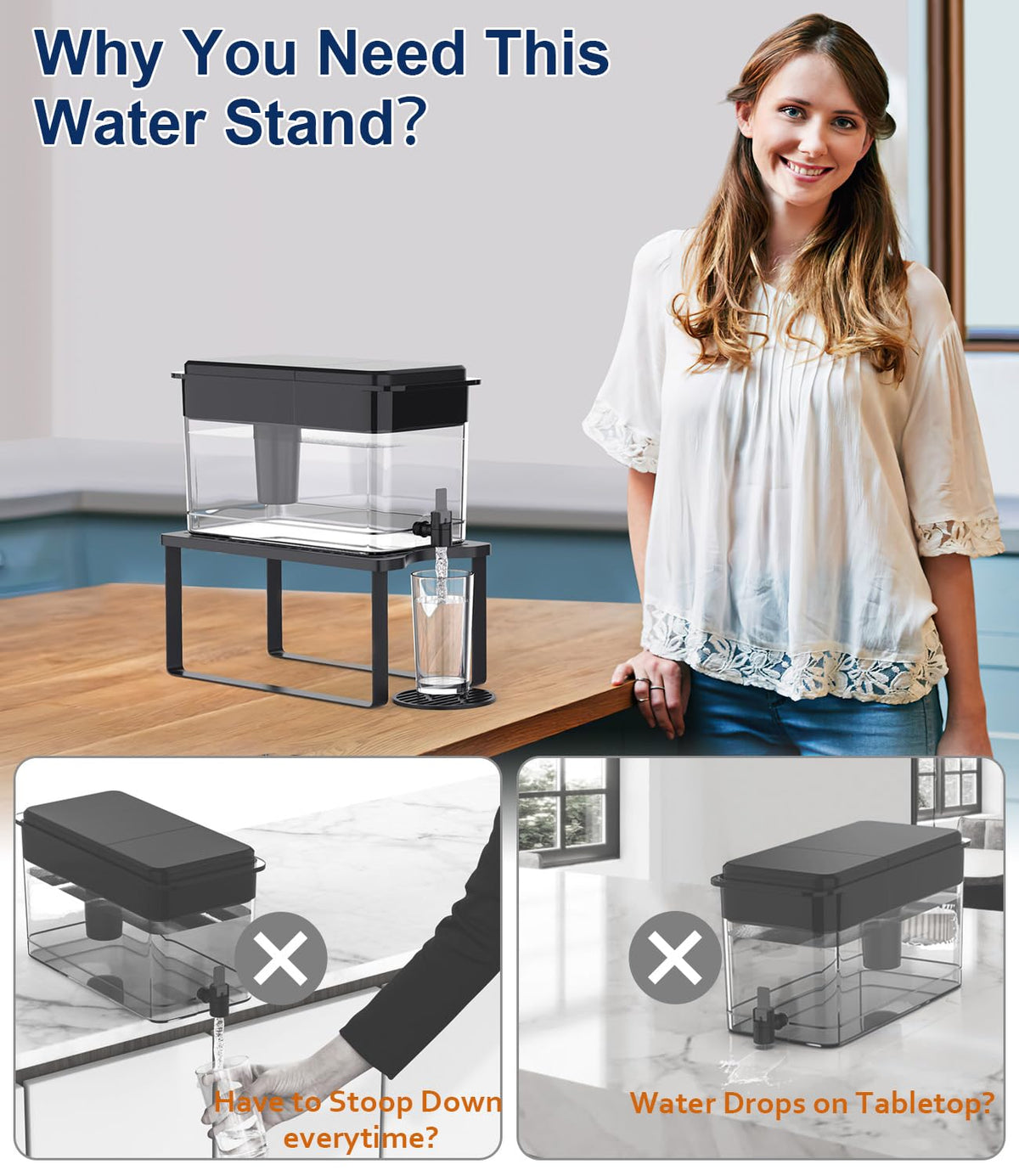 PrimZooty water filter stand side view highlights compact footprint for small counters