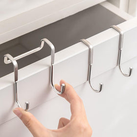 PRINKROOMY over-the-door hooks in stainless steel double design for kitchen cabinet organization.