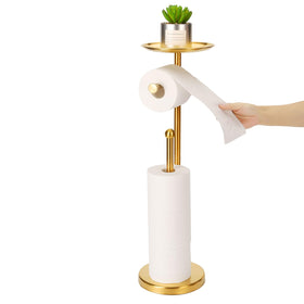 Priseen gold toilet paper holder stand with sturdy base for stability.