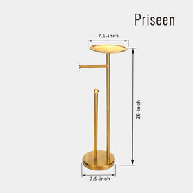 Priseen gold toilet paper holder stand side view demonstrates compact footprint.