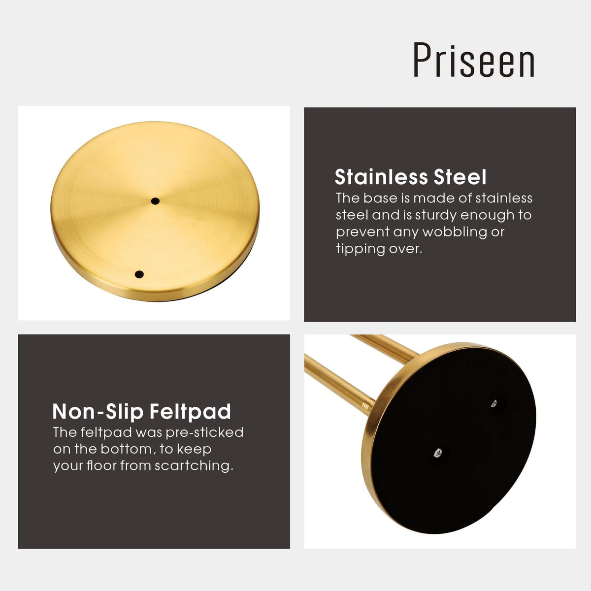 Priseen gold toilet paper holder stand top shelf for small items.