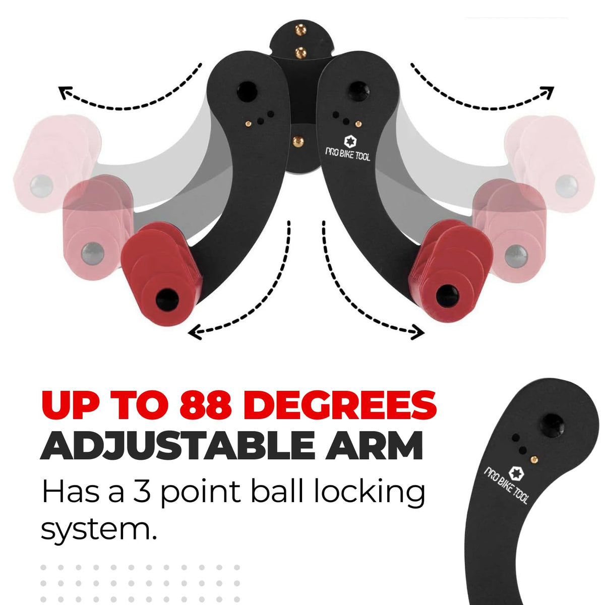 PRO BIKE TOOL no-scratch storage keeps frames safe from wall contact.