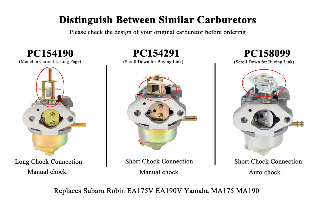 Pro Chaser EA190V carburetor side view shows compact design for easy installation.