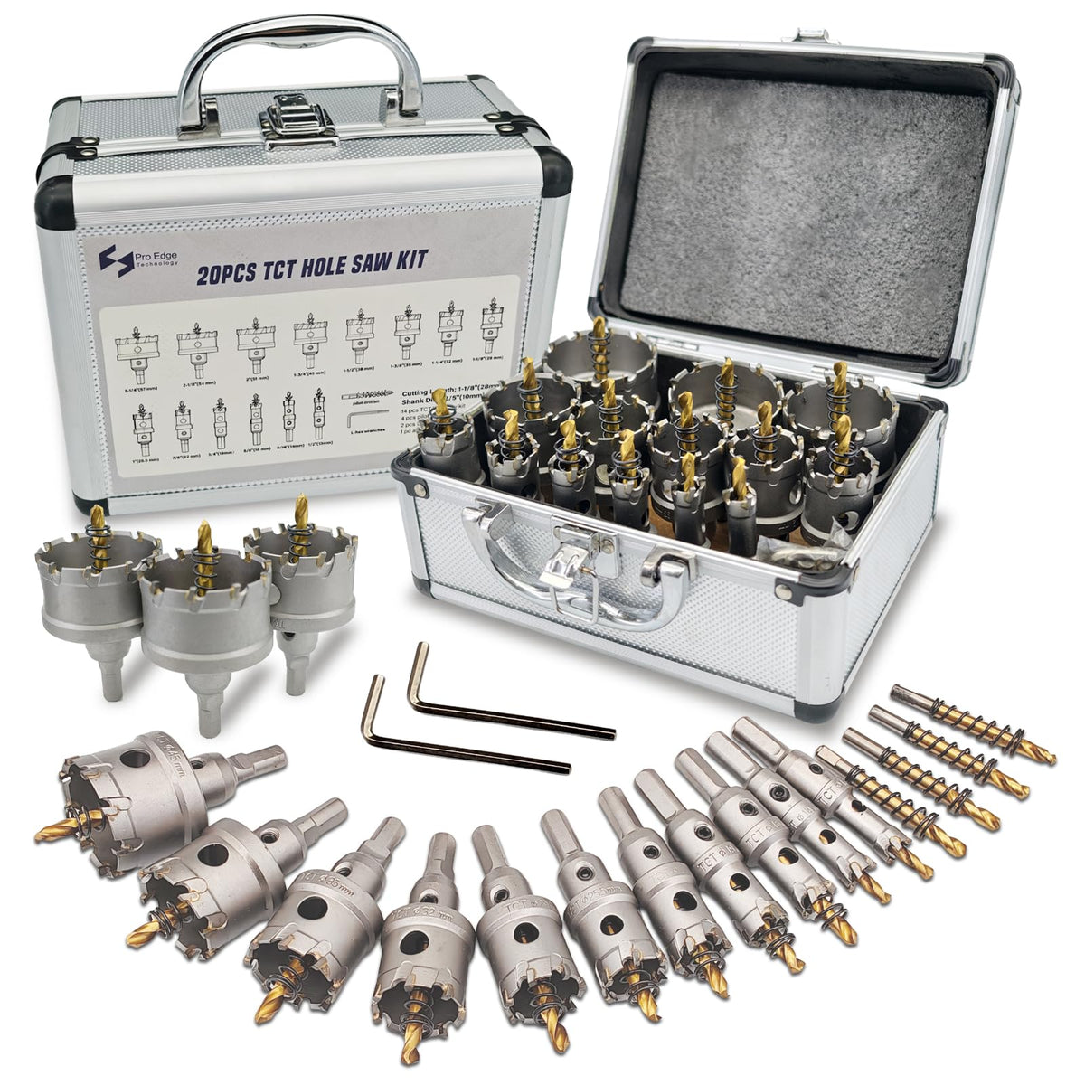 Pro Edge 20pcs carbide hole saw kit package enables precise cutting in hard metals.