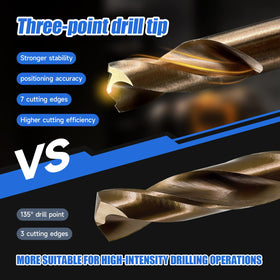 Pro Edge cobalt drill bits with hex shank enable quick, secure bit changes.