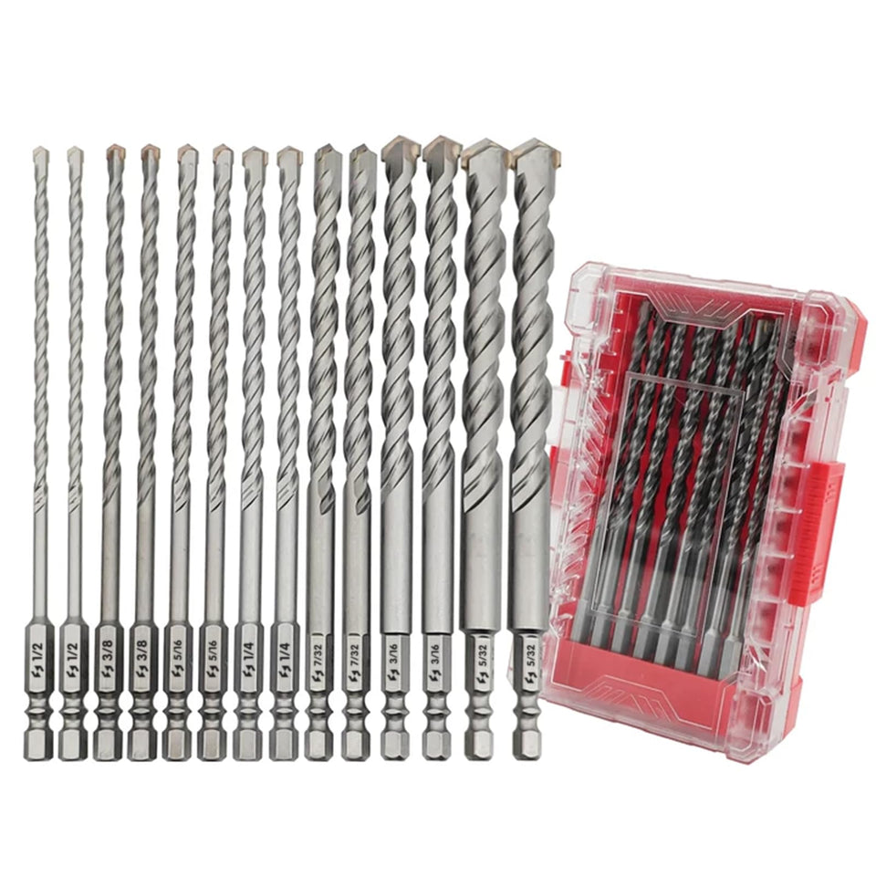 Pro Edge Technology 14-piece masonry drill set in storage case for on-site tasks.