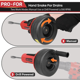 Drill adapter attached to PRO-FOR drain auger for faster results